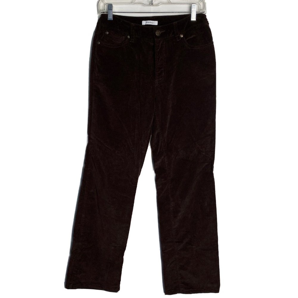 Dressbarn Women Jeans 4 29x30 Brown Corduroy Stretch Bootcut MidRise Flap Pocket